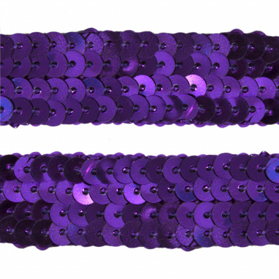 Тесьма с пайетками 12, шир. 20 мм/уп. 25+/-1 м, цвет фиолет - купить в Майкопе. Цена: 778.19 руб.