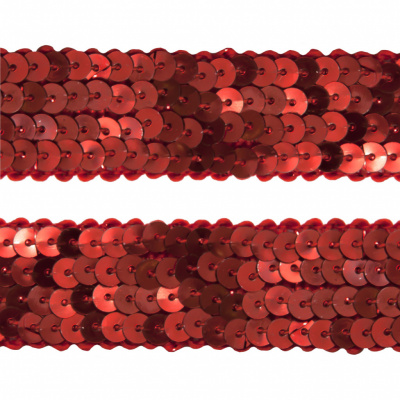 Тесьма с пайетками 3, шир. 20 мм/уп. 25+/-1 м, цвет красный - купить в Майкопе. Цена: 778.19 руб.