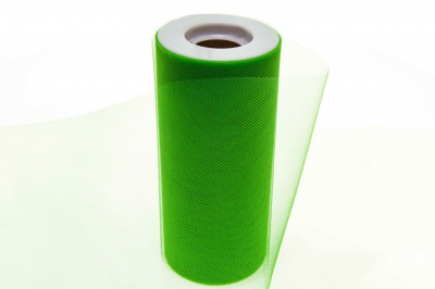 Фатин в шпульках 16-146, 10 гр/м2, шир. 15 см (в нам. 25+/-1 м), цвет зелёный - купить в Майкопе. Цена: 100.69 руб.