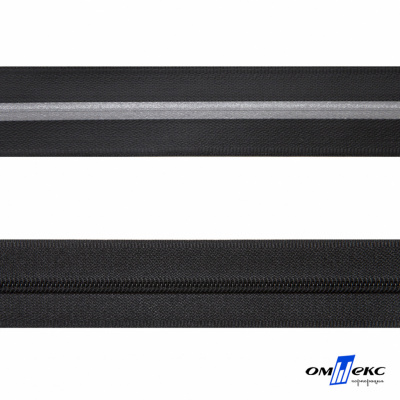 Рулонная молния с покрытием PVC спираль тип 3 (упак.270м) -черная с полосой СВО - купить в Майкопе. Цена: 12.74 руб.