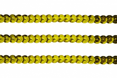 Пайетки "ОмТекс" на нитях, SILVER-BASE, 6 мм С / упак.73+/-1м, цв. 7 - св.золото - купить в Майкопе. Цена: 468.37 руб.