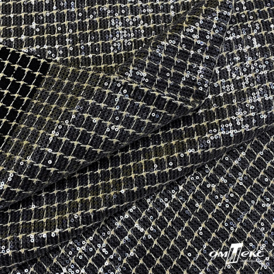 Ткань костюмная с пайетками, 100%полиэстр, 460+/-10 гр/м2, 150см #309 - цв. чёрный - купить в Майкопе. Цена 1 203.93 руб.