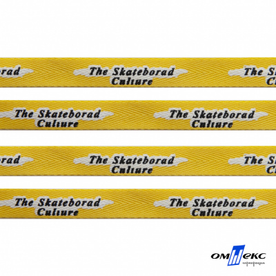 Тесьма отделочная (киперная) 10 мм, 100% хлопок,"THE SKATEBOARD CULIURE"(45 м) цв.121-30 -жёлтый - купить в Майкопе. Цена: 850.62 руб.