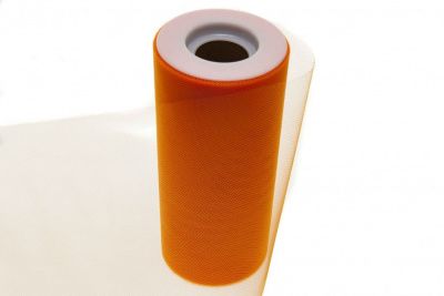 Фатин в шпульках 16-127, 10 гр/м2, шир. 15 см (в нам. 25+/-1 м), цвет оранжевый - купить в Майкопе. Цена: 100.69 руб.